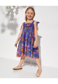 ZIMMERMANN KIDS - Wiązana sukienka z kwiatowym nadrukiem 4-10 lat. Kolor: niebieski. Materiał: bawełna. Długość rękawa: na ramiączkach. Wzór: nadruk, kwiaty. Sezon: lato