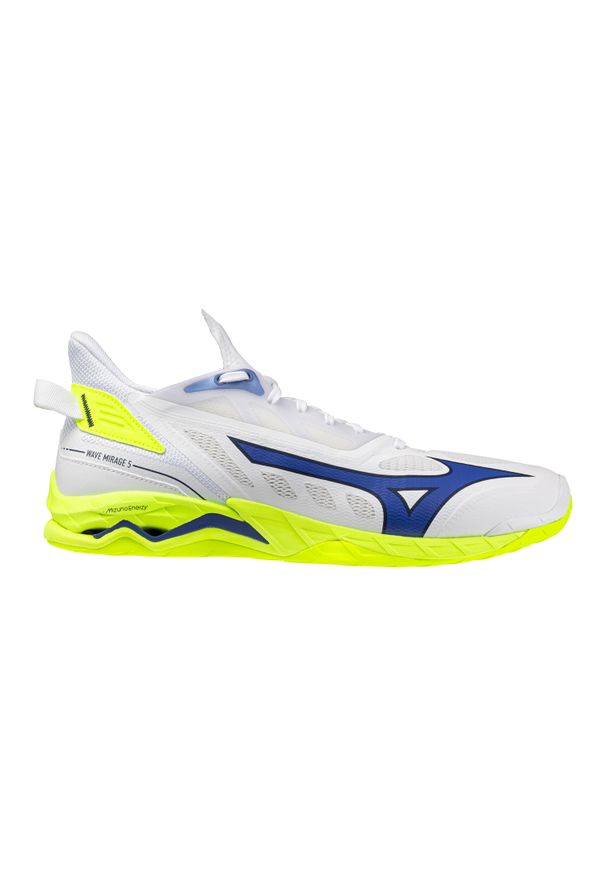 Buty halowe Mizuno Wave Mirage. Kolor: biały, żółty, wielokolorowy, pomarańczowy. Model: Mizuno Wave. Sport: piłka ręczna