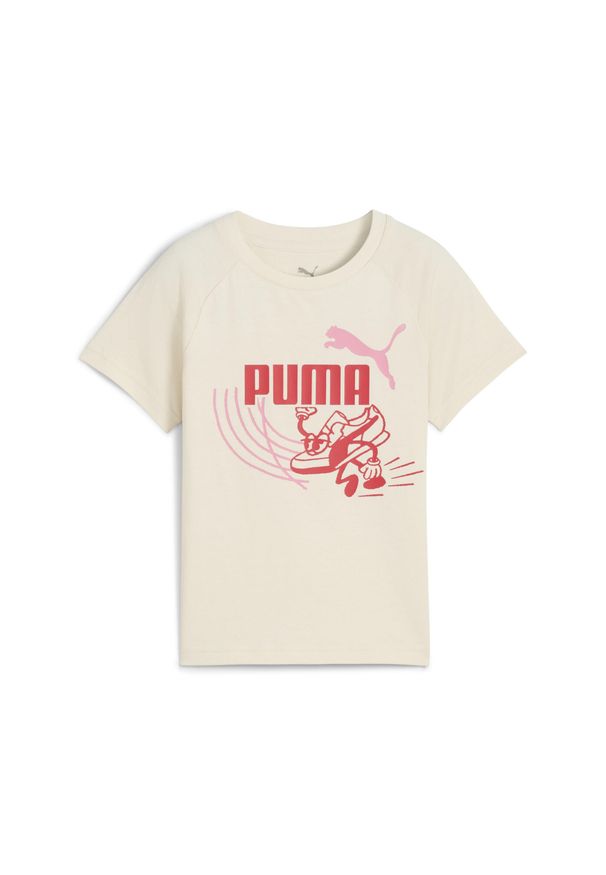 Puma - Dziecięca koszulka Little Runners PUMA. Kolor: beżowy, wielokolorowy, biały. Sport: joga i pilates