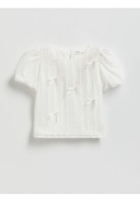 Reserved - Bluzka z kokardkami - złamana biel. Typ kołnierza: kokarda. Długość: krótkie #1