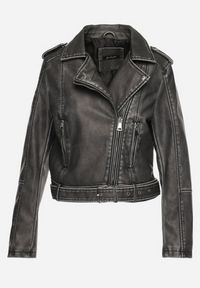 Born2be - Szara Kurtka Ramoneska z Ozdobnym Paskiem na Dole i Asymetrycznym Suwakiem Etoisa. Okazja: na co dzień. Kolor: szary. Materiał: jeans. Długość rękawa: krótki rękaw. Długość: krótkie. Styl: casual, elegancki #2