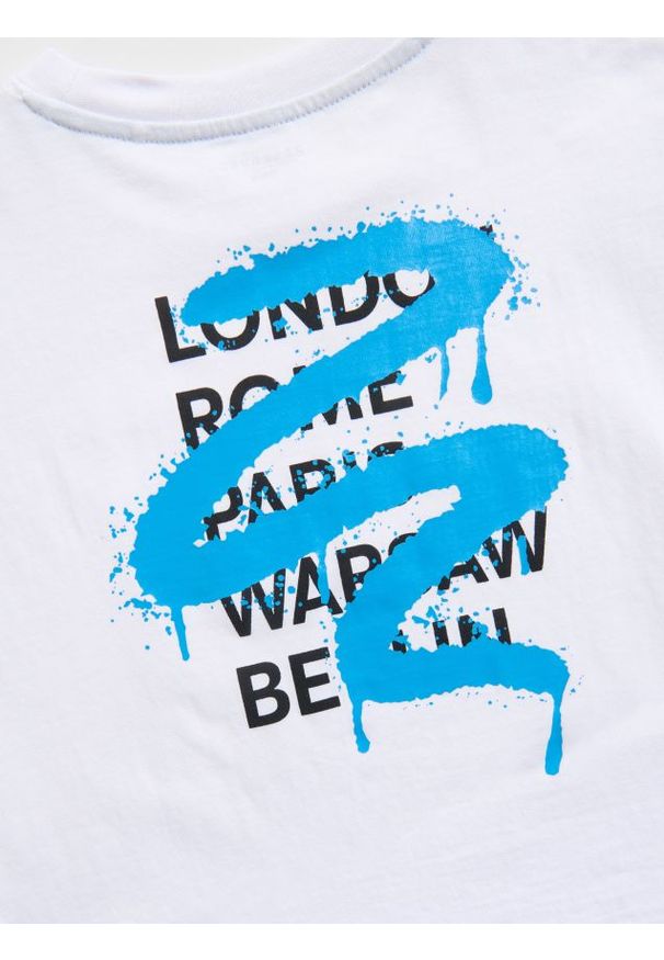 Reserved - Bawełniany t-shirt z nadrukiem - biały. Kolor: biały. Materiał: bawełna. Wzór: nadruk