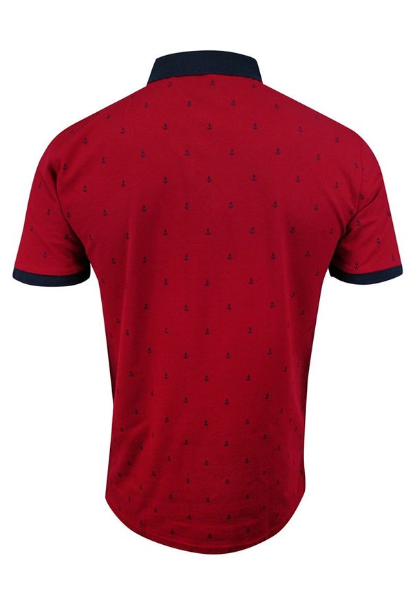 Pako Jeans - Koszulka POLO, Czerwona z Granatowym Kołnierzykiem, w Kotwice, Męska, Krótki Rękaw -PAKO JEANS. Okazja: na co dzień. Typ kołnierza: polo. Kolor: niebieski, czerwony, wielokolorowy. Materiał: bawełna. Długość rękawa: krótki rękaw. Długość: krótkie. Styl: casual