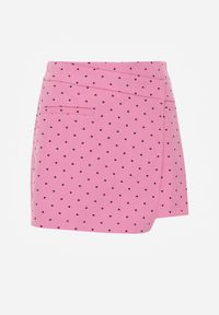 Renee - Różowe Asymetryczne Spódnico-Szorty Bawełniane w Serduszka Imperia. Stan: podwyższony. Kolor: różowy. Materiał: bawełna #3