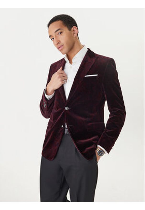 JOOP! Marynarka Horace 30048716 Bordowy Slim Fit. Kolor: czerwony. Materiał: bawełna