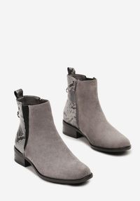 Renee - Szare Botki w Stylu Sztybletów z Metaliczną Aplikacją Verinette. Okazja: na co dzień. Zapięcie: zamek. Kolor: szary. Materiał: jeans. Wzór: aplikacja. Obcas: na słupku. Styl: wizytowy, casual, elegancki #4
