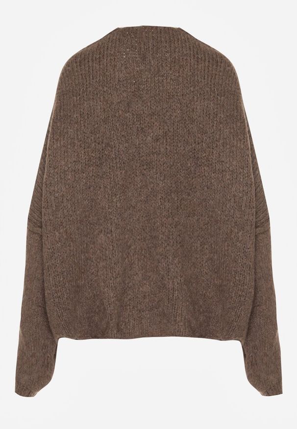 Renee - Jasnobrązowy Niezapinany Kardigan Nietoperzowy z Dodatkiem Wełny i Wiskozy Rallidia. Kolor: brązowy. Materiał: wełna, wiskoza. Wzór: gładki