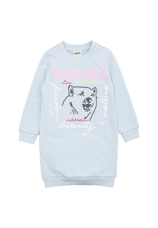 Kenzo kids - Kenzo Kids sukienka dziecięca kolor turkusowy mini prosta. Okazja: na co dzień. Kolor: turkusowy. Wzór: nadruk. Typ sukienki: proste. Styl: casual. Długość: mini