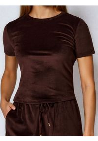Sinsay - Koszulka basic z welurowym wykończeniem - brązowy. Kolor: brązowy. Materiał: welur #1
