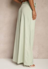 Renee - Zielone Spodnie o Szerokim Kroju High Waist z Kwiatem 3D Firalisse. Okazja: na co dzień. Stan: podwyższony. Kolor: zielony. Wzór: kwiaty. Styl: klasyczny, elegancki, casual #5