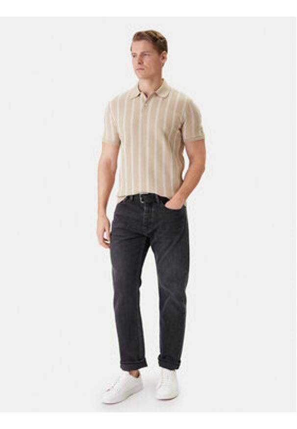 TOMMY HILFIGER - Tommy Hilfiger Polo Vertical MW0MW41949 Beżowy Regular Fit. Typ kołnierza: polo. Kolor: beżowy. Materiał: bawełna