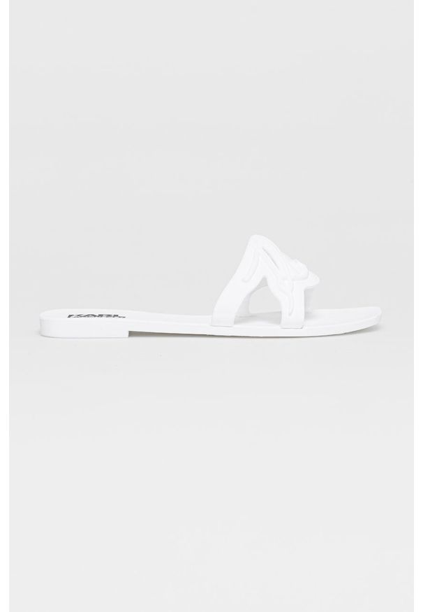 Karl Lagerfeld Klapki KL80008.V11 damskie kolor biały. Kolor: biały. Materiał: materiał, guma. Wzór: gładki