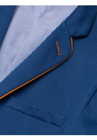 Ombre Clothing - Elegancka marynarka męska z kontrastową lamówką- niebieska V5 M81 - XXL. Kolor: niebieski. Materiał: bawełna, poliester. Styl: elegancki #9
