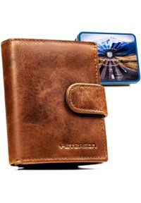 Jasnobrązowy portfel męski ze skóry naturalnej wyposażony w system RFID, zamykany zatrzaskiem - Peterson. Kolor: brązowy. Materiał: skóra #1