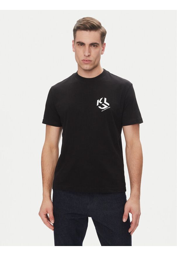Karl Lagerfeld - KARL LAGERFELD T-Shirt A2M17072 Czarny Regular Fit. Typ kołnierza: dekolt w karo. Kolor: czarny. Materiał: bawełna, syntetyk