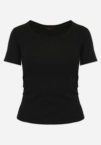 Born2be - Czarny Prążkowany T-shirt Ozdobiony po Bokach Marszczeniem Nedisa. Okazja: na co dzień. Kolor: czarny. Materiał: prążkowany. Wzór: aplikacja. Styl: casual #5