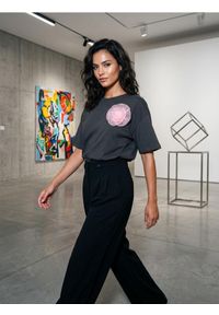 Sinsay - Bawełniana koszulka z tiulową aplikacją - szary. Kolor: szary. Materiał: bawełna, tiul. Wzór: aplikacja #1