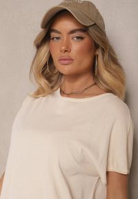 Renee - Jasnobeżowy Komplet z Wiskozy T-shirt i Spodnie o Szerokim Kroju Larives. Kolor: beżowy. Materiał: wiskoza #3
