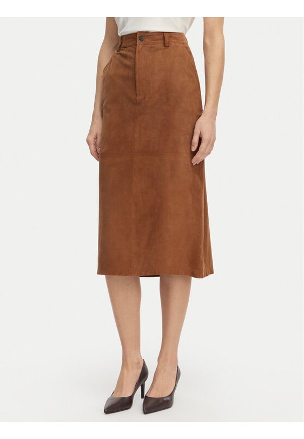Marella Spódnica skórzana Zeus 2613401024 Brązowy Regular Fit. Kolor: brązowy. Materiał: skóra