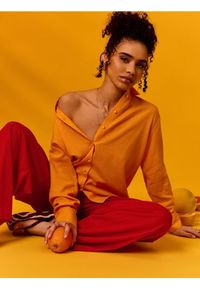 Sinsay - Spodnie wide leg z domieszką lnu - pomarańczowy. Kolor: pomarańczowy