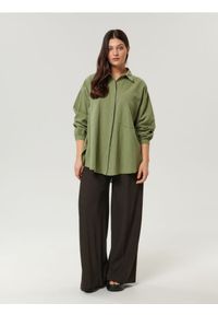 Sinsay - Spodnie loose high waist - brązowy. Stan: podwyższony. Kolor: brązowy. Materiał: materiał, prążkowany