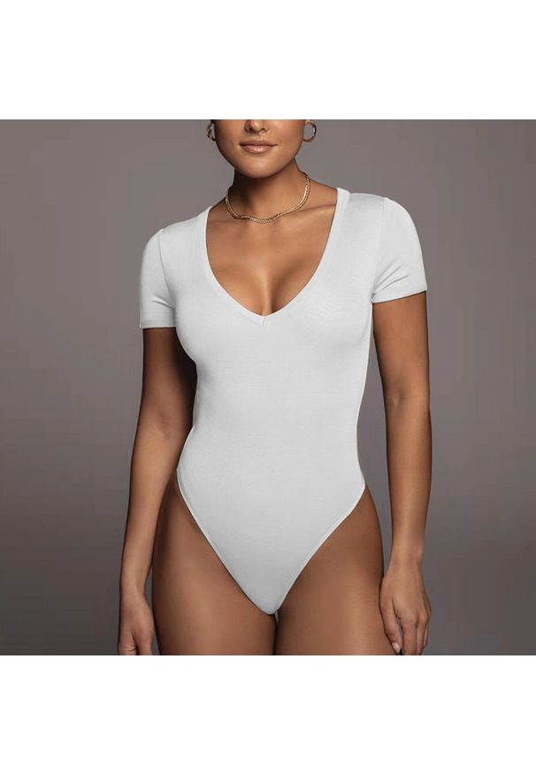 Intica - Body z krótkim rękawem i dekoltem V elastyczne Ieteke. Kolor: biały. Materiał: materiał. Długość: krótkie. Wzór: gładki
