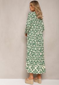 Renee - Zielona Koszulowa Sukienka Ozdobiona Ornamentalnym Printem Crypta. Kolor: zielony. Materiał: tkanina. Wzór: nadruk, aplikacja. Typ sukienki: koszulowe #4