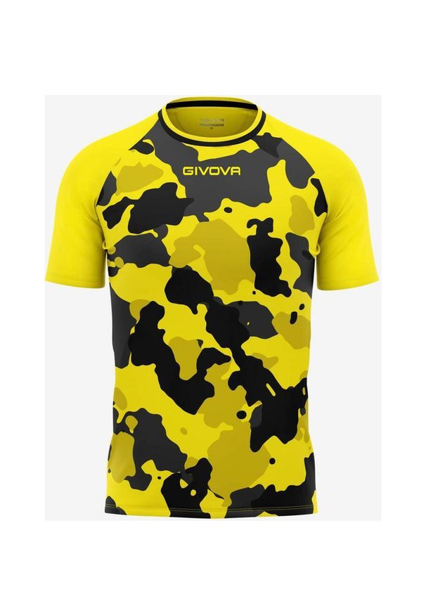 Koszulka Givova Army Męska Żółto-Czarna - Bawełna i Komfort. Kolor: żółty, czarny, wielokolorowy. Materiał: bawełna. Wzór: haft. Sport: piłka nożna, fitness, tenis