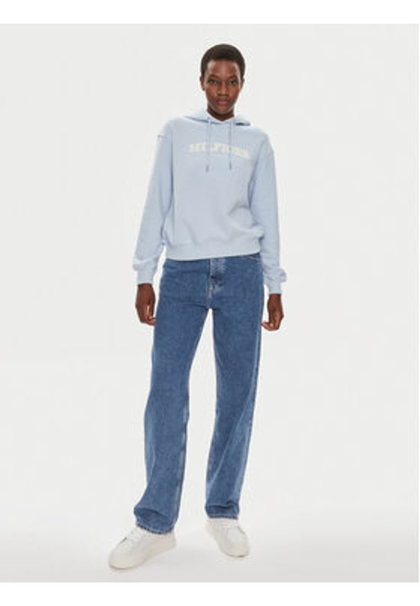 TOMMY HILFIGER - Tommy Hilfiger Bluza Monotype Flock WW0WW41236 Błękitny Relaxed Fit. Kolor: niebieski. Materiał: bawełna