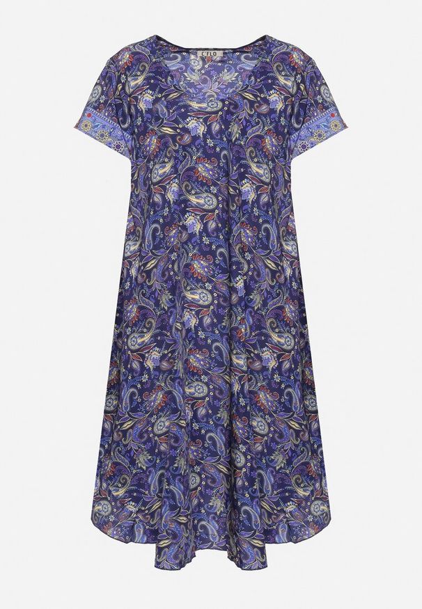 Born2be - Granatowa Wiskozowa Sukienka Rozkloszowana we Wzór Paisley Mastis. Kolor: niebieski. Materiał: wiskoza. Wzór: paisley