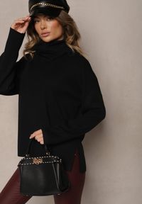 Renee - Czarny Golf z Wełną i Bawełną Ozdobiony Rozcięciami Ilarine. Okazja: na co dzień, na spotkanie biznesowe. Typ kołnierza: golf. Kolor: czarny. Materiał: bawełna, wełna. Wzór: aplikacja. Styl: biznesowy, klasyczny, elegancki, casual #4