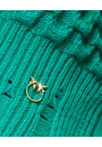 Pinko - PINKO - Zielony sweter z logo Nuvolosita. Typ kołnierza: golf. Kolor: zielony. Materiał: jeans, dzianina. Długość: długie. Wzór: kwiaty, ze splotem. Sezon: zima, jesień #4