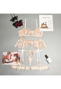 Intica - Komplet bielizny koronkowej z haftem na romantyczne wieczory Roby. Kolor: beżowy. Materiał: koronka. Wzór: haft