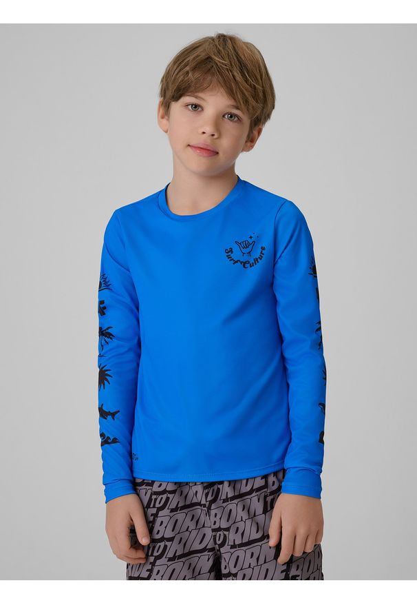 4f - 4F Longsleeve do pływania z nadrukiem chłopięcy - niebieski 158/164 (12-14 lat). Okazja: na plażę. Kolor: niebieski. Materiał: materiał, skóra. Długość rękawa: długi rękaw. Wzór: nadruk. Sezon: lato. Styl: klasyczny