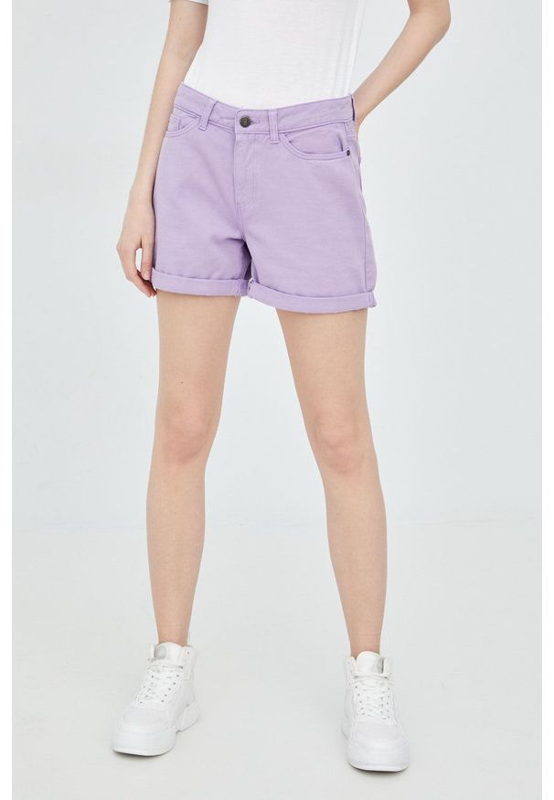 Noisy may - Noisy May szorty jeansowe damskie kolor fioletowy gładkie medium waist. Okazja: na co dzień. Kolor: fioletowy. Materiał: jeans. Wzór: gładki. Styl: casual