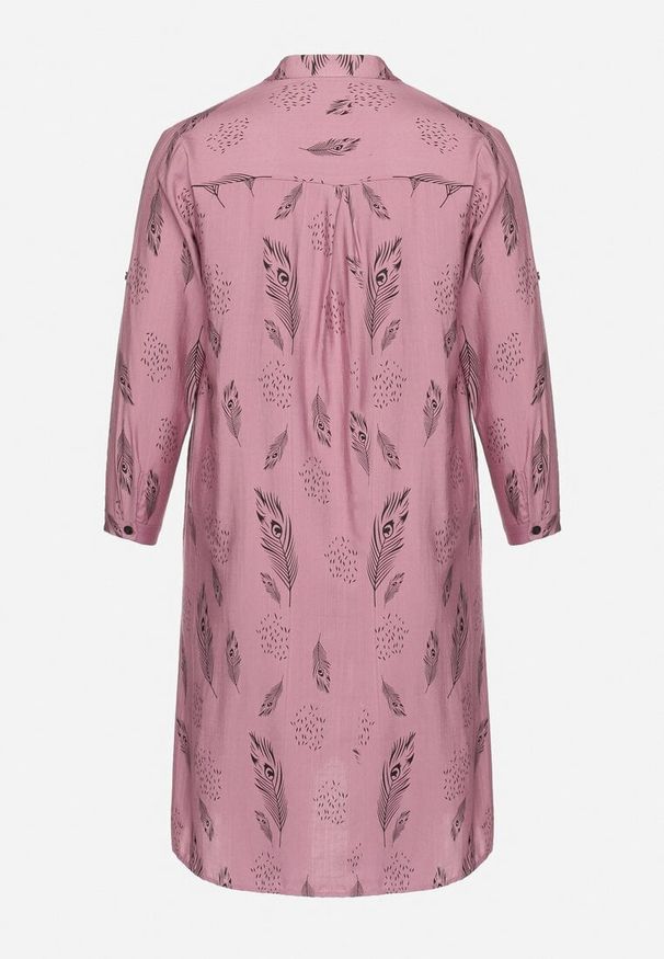 Born2be - Ciemnoróżowa Sukienka Szmizjerka z Guzikami przy Dekolcie z Podwijanymi Rękawami Ketella. Okazja: do pracy, na co dzień. Kolor: różowy. Wzór: aplikacja. Typ sukienki: szmizjerki. Styl: klasyczny, casual, elegancki, sportowy