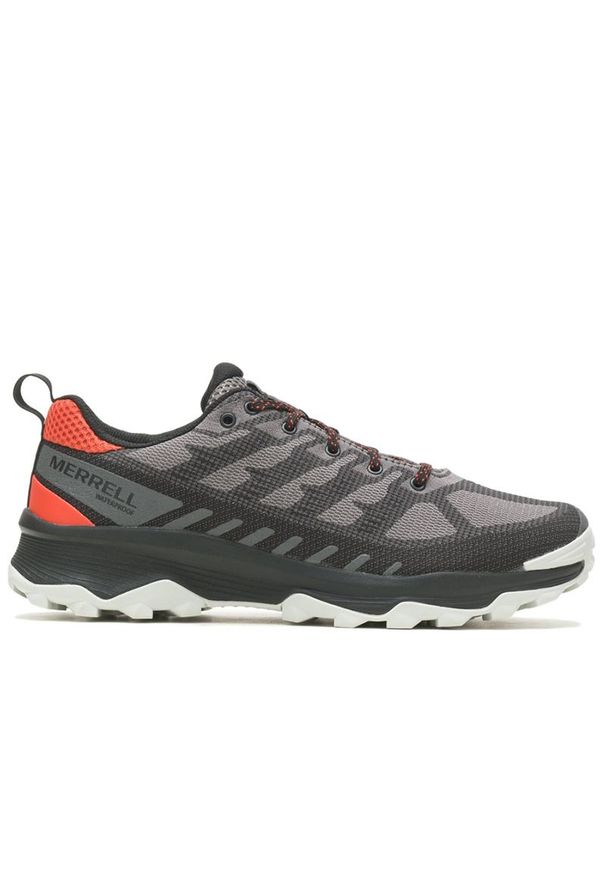 Buty męskie Merrell Speed Eco WP J036999 - szare. Okazja: na co dzień. Zapięcie: sznurówki. Kolor: szary. Materiał: materiał, żakard, dresówka, guma. Szerokość cholewki: normalna