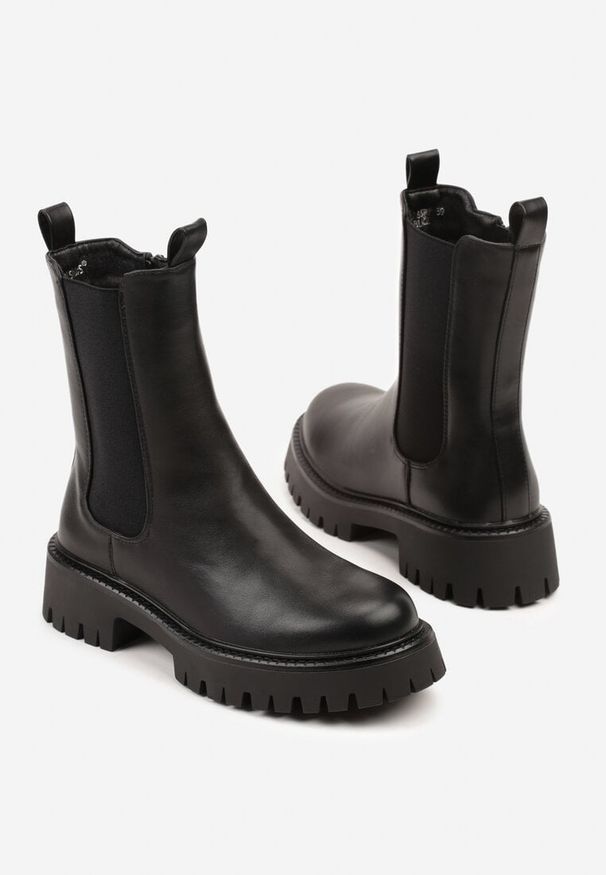 Renee - Czarne Wysokie Botki w Stylu Sztybletów Ridvira. Okazja: na co dzień. Kolor: czarny. Materiał: jeans. Styl: casual