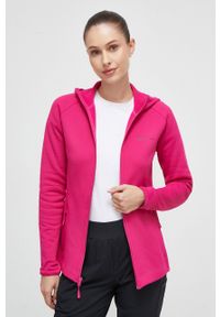 Jack Wolfskin bluza sportowa Baiselberg kolor różowy z kapturem gładka. Typ kołnierza: kaptur. Kolor: różowy. Materiał: polar, materiał. Długość rękawa: raglanowy rękaw. Wzór: gładki. Styl: sportowy #2