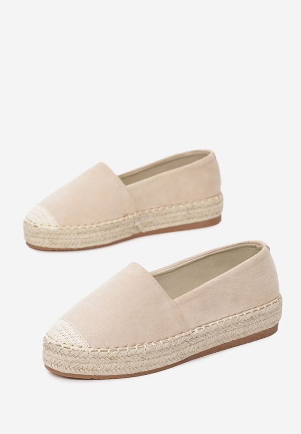 Renee - Beżowe Espadryle na Plecionej Podeszwie Sirelora. Okazja: na spacer, na co dzień. Kolor: beżowy. Materiał: jeans, len. Sezon: lato, wiosna. Styl: boho, casual