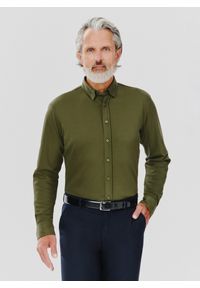 Pako Lorente - PAKO LORENTE – Zielona bawełniana koszula męska. Kolor: beżowy, zielony. Materiał: bawełna. Długość rękawa: długi rękaw. Długość: długie. Wzór: gładki #10