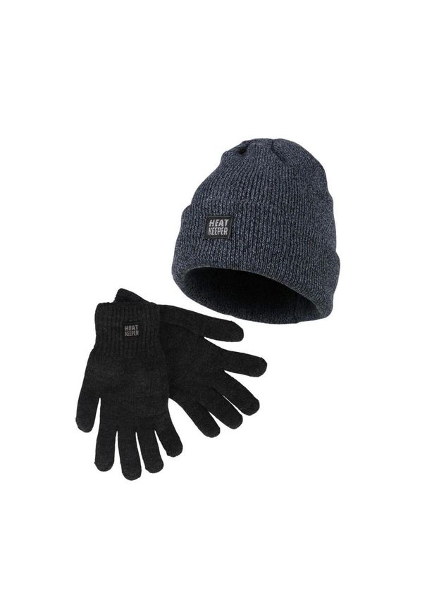 HEAT KEEPER - Zestaw zimowy Heatkeeper dla mężczyzn – czapka + rękawiczki. Kolor: wielokolorowy, szary, brązowy. Materiał: akryl, poliester. Sezon: zima. Styl: sportowy