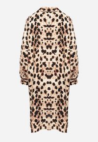 Born2be - Beżowa Wiskozowa Sukienka Koszulowa z Lnem w Panterkę w Stylu Nietoperza Emarille. Okazja: na co dzień. Kolor: beżowy. Materiał: wiskoza, len. Wzór: motyw zwierzęcy. Typ sukienki: koszulowe. Styl: casual, klasyczny #5