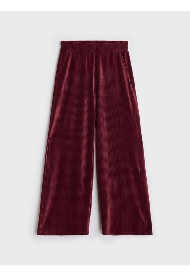 Sinsay - Prążkowane spodnie wide leg - czerwony. Kolor: czerwony. Materiał: prążkowany