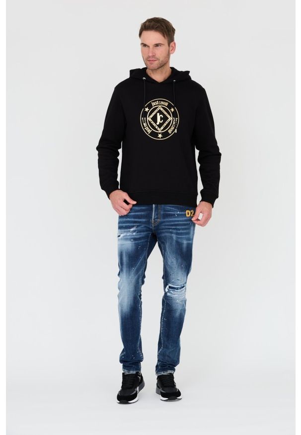 Just Cavalli - JUST CAVALLI Czarna bluza z kapturem Fiche Gold. Typ kołnierza: kaptur. Kolor: czarny