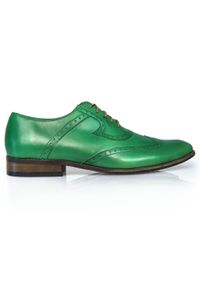 Faber - Zielone męskie buty wizytowe - brogsy T27. Kolor: zielony. Materiał: skóra. Wzór: aplikacja. Styl: wizytowy #1