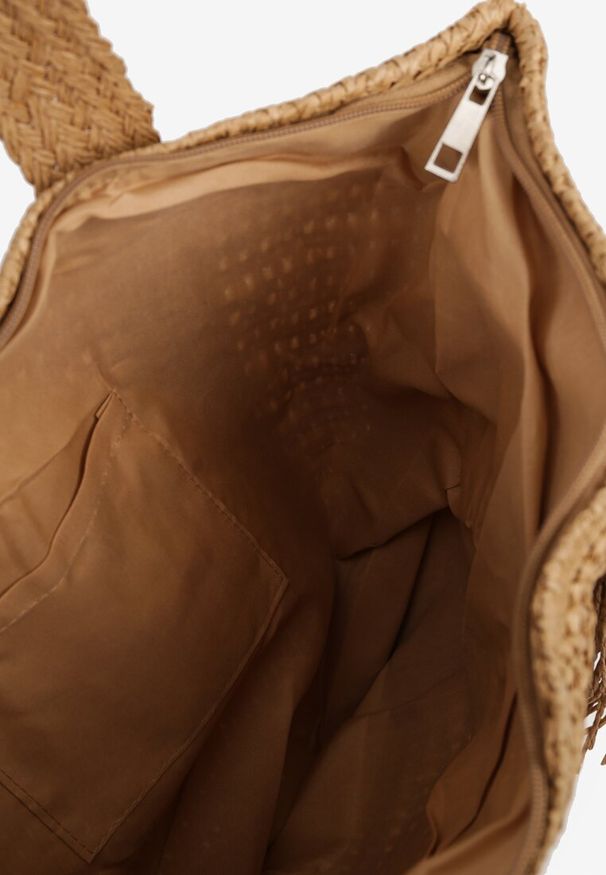 Born2be - Ciemnobeżowa Torebka Plażowa Shopper z Frędzlem Galoniel. Kolor: beżowy. Sezon: lato. Dodatki: z frędzlami. Styl: biznesowy, elegancki
