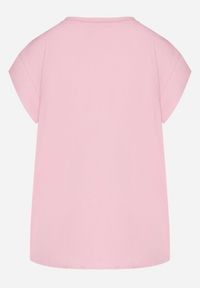Born2be - Różowy T-shirt z Bawełny Ozdobiony Rozcięciami przy Rękawach Katirna. Okazja: na co dzień. Kolor: różowy. Materiał: bawełna. Wzór: aplikacja. Styl: klasyczny, casual #7