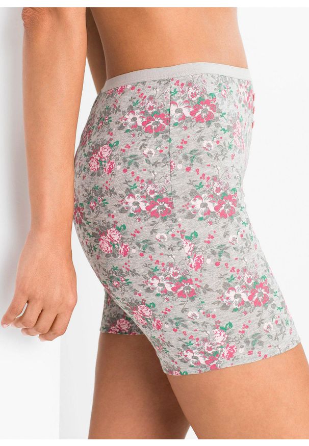 bonprix - Długie bokserki damskie (4 pary). Kolor: szary. Długość: długie. Wzór: nadruk, gładki