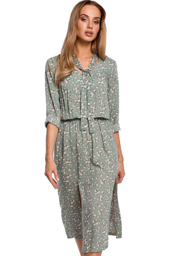 MOE - Elegancka sukienka midi w kwiaty. Materiał: tkanina. Wzór: kwiaty. Styl: elegancki. Długość: midi